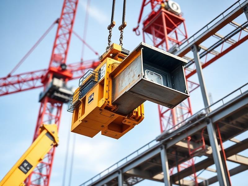 Crane lifting steel beams
